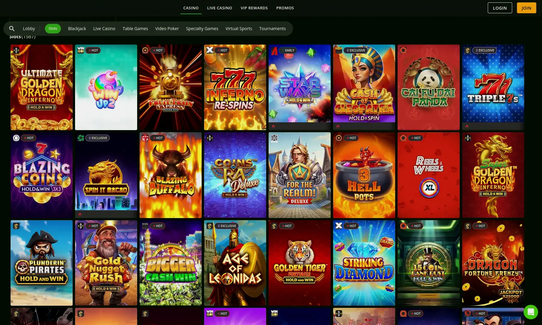 Betonred instant play casino interface with game lobby